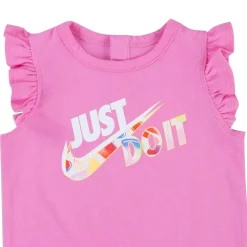 Nike Full Zip Crew Neck Short Sleeve Romper in Pink