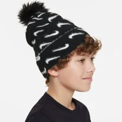 Nike Junior Peak Pom Beanie in Black