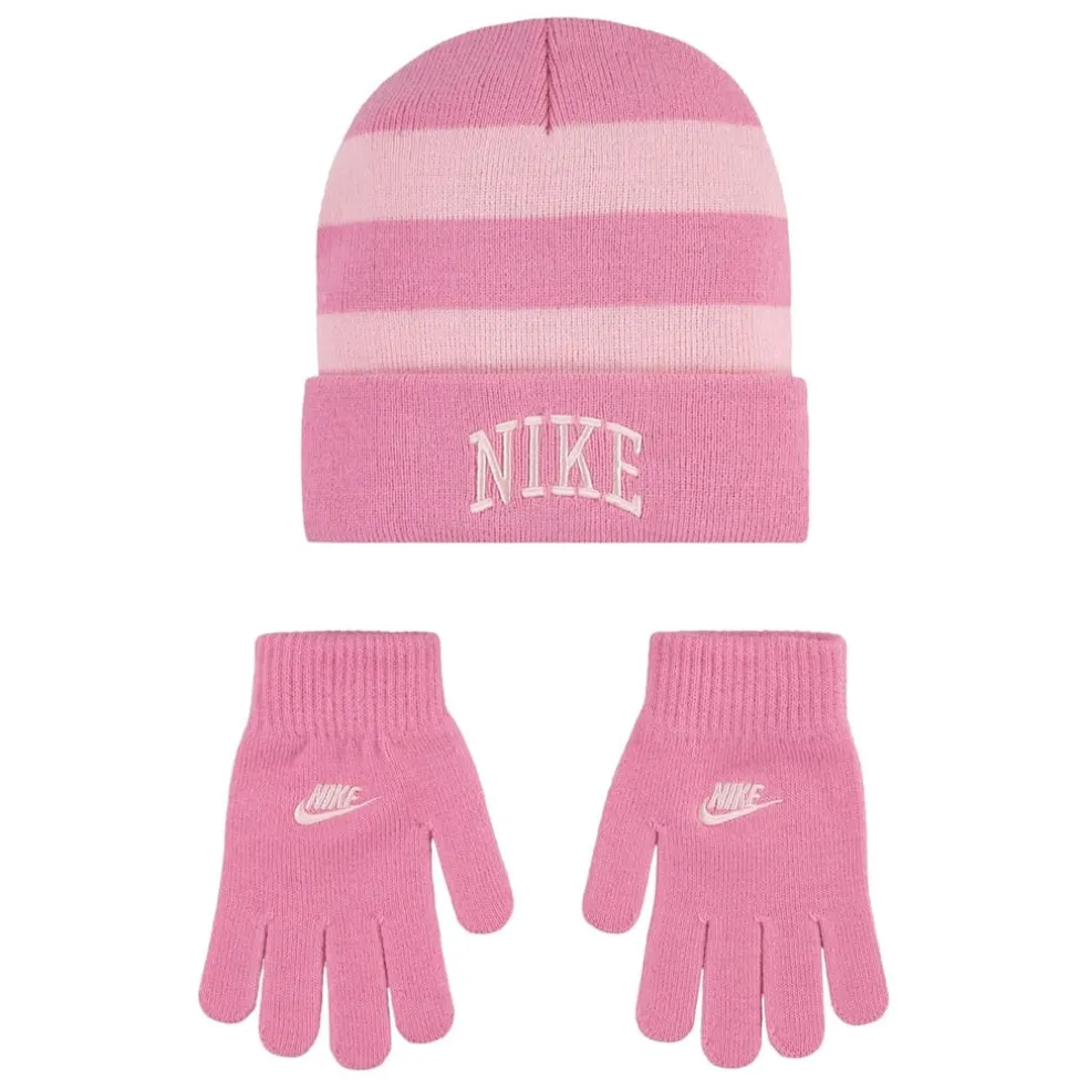 Nike Stripe Beanie Set Juniors in Pink