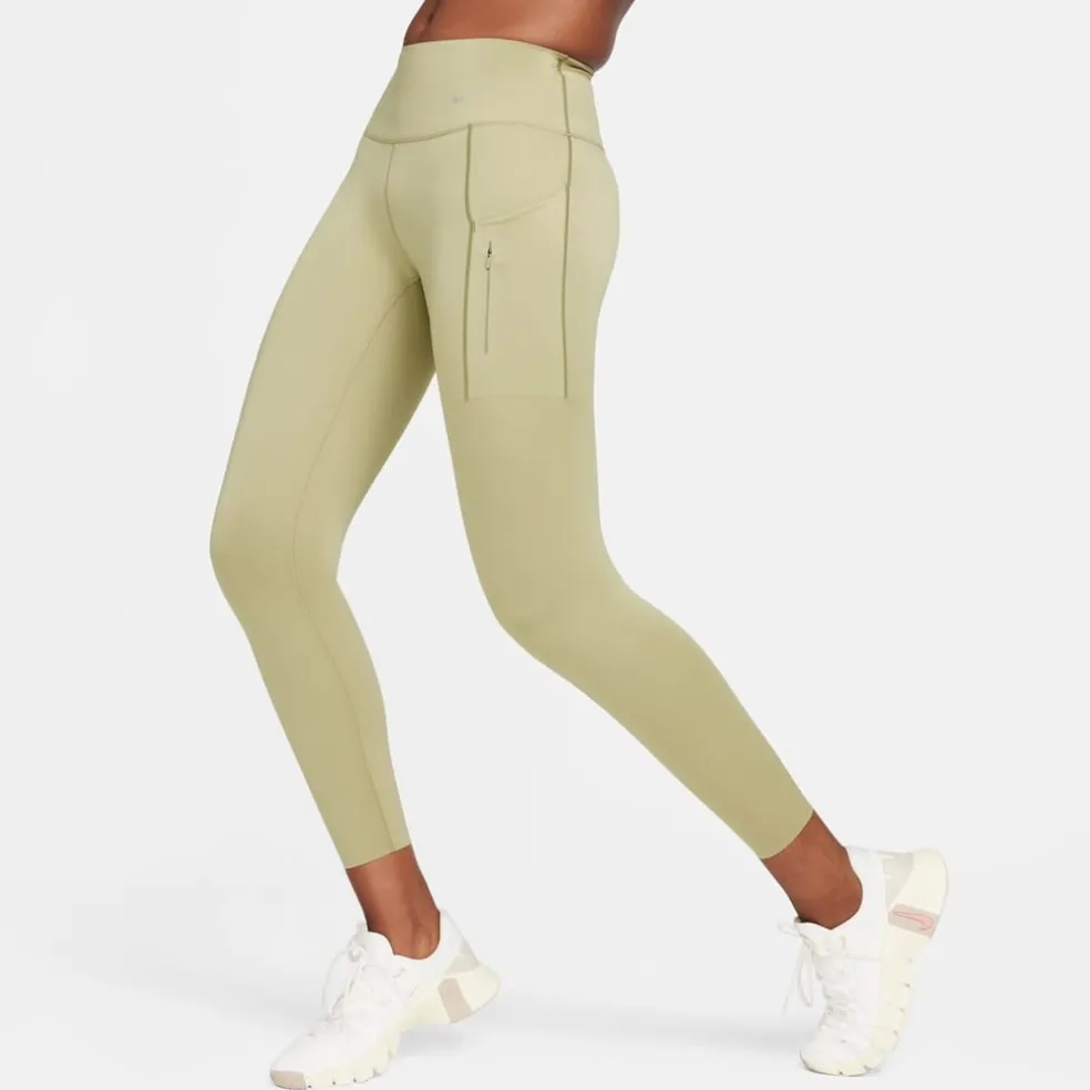 Nike Womens Dri Fit Go Firm Support Mid Rise 7 8 Leggings With Pockets in Green