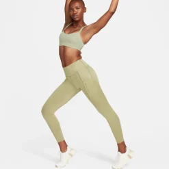 Nike Womens Dri Fit Go Firm Support Mid Rise 7 8 Leggings With Pockets in Green