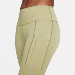 Nike Womens Dri Fit Go Firm Support Mid Rise 7 8 Leggings With Pockets in Green