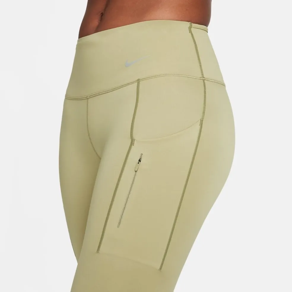Nike Womens Dri Fit Go Firm Support Mid Rise 7 8 Leggings With Pockets in Green