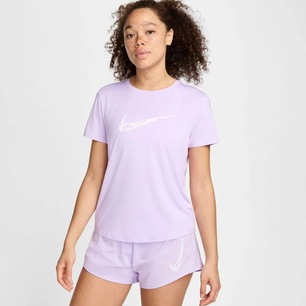 Nike Womens One Swoosh Dri Fit Short Sleeve Running Top in Purple