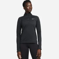 Nike Womens Pacer Long Sleeve 1 2 Zip Running Top in Black
