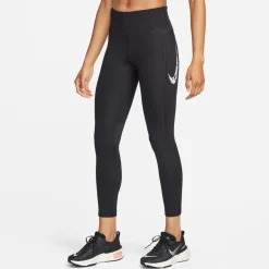 Nike Womens Swoosh Fast Mid Rise 7 8 Leggings in Black