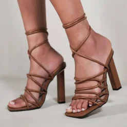 No Doubt High Strappy Heels in Brown