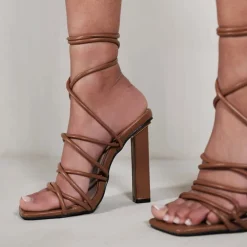No Doubt High Strappy Heels in Brown