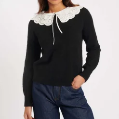Nobodys Child Broderie Anglaise Collar Sweater in Black