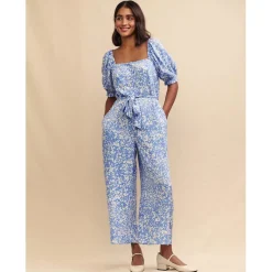 Nobodys Child Child Romily Square Neck Short Sleeve Jumpsuit in Blue