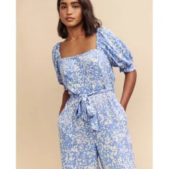 Nobodys Child Child Romily Square Neck Short Sleeve Jumpsuit in Blue