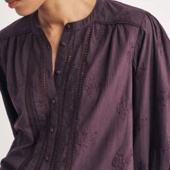 Nobodys Child Fern Floral Embroidered Blouse in Brown