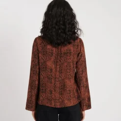 Nobodys Child Karina Snake Print Scarf Blouse in Brown