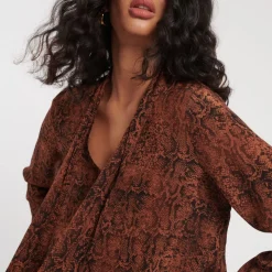 Nobodys Child Karina Snake Print Scarf Blouse in Brown