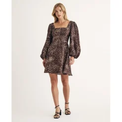 Nobodys Child Loredna Square Neck Mini A-Line Dress in Brown