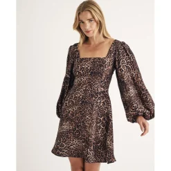 Nobodys Child Loredna Square Neck Mini A-Line Dress in Brown