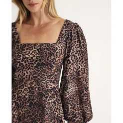 Nobodys Child Loredna Square Neck Mini A-Line Dress in Brown