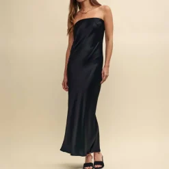 Nobodys Child Madeline Satin Bandeau Midi Dress in Blue