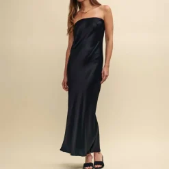 Nobodys Child Madeline Satin Bandeau Midi Dress in Blue