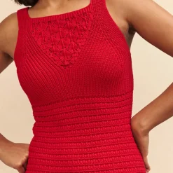 Nobodys Child Mock Crochet Mini Dress in Red