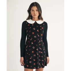 Nobodys Child Mpl Collared Neck Mini A-Line Dress in Black