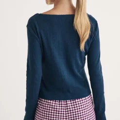 Nobodys Child Pointelle Long Sleeve Pyjama Top in Blue