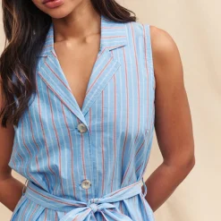 Nobodys Child Quinn Striped Waistcoat in Blue