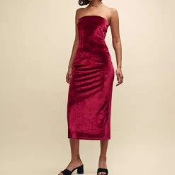Nobodys Child Velvet Bandeau Dress in Red