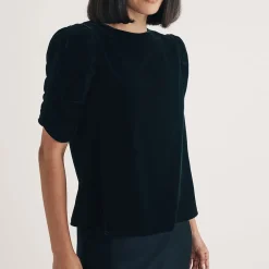 Nobodys Child Velvet Gathered Sleeve Top in Black