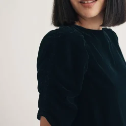 Nobodys Child Velvet Gathered Sleeve Top in Black