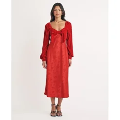Nobodys Child Vicky Sweetheart Neck Midi Dress in Red