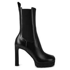 Off White Ankle Block Heel High Boot in Black