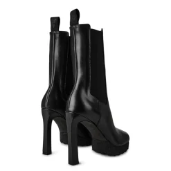 Off White Ankle Block Heel High Boot in Black