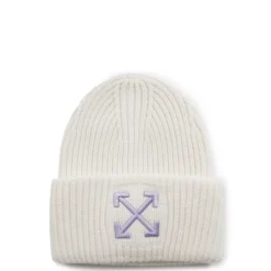 Off White Arrow Ribbed Beanie in White
