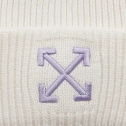 Off White Arrow Ribbed Beanie in White