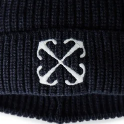 Off White Arrow Ribbed Beanie in Blue