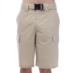 Off White Buckle Cargo Shorts in Sand