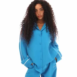 Off White Cady Long Sleeve Pyjama Shirt in Blue-White