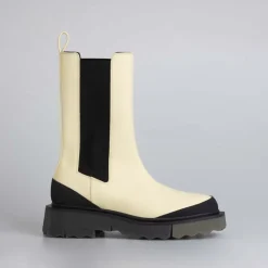 Off White Calf Sponge Chelsea Boots in Cream