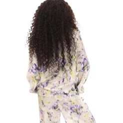 Off White Chine Satin Pyjama Shirt in Green