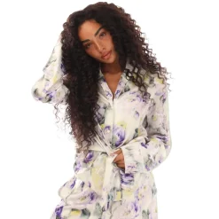 Off White Chine Satin Pyjama Shirt in Green