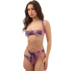 Off White Cut Out Tie Dye Bikini in Pink blue