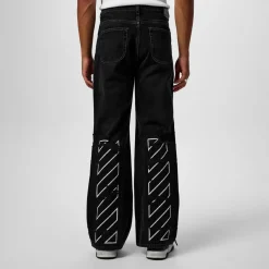 Off White Diagonal Flared Jeans in Black