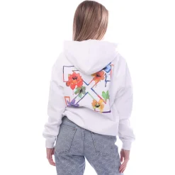 Off White Floral Embroidered Arrow Regular Hoodie in White