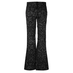 Off White Floral Patterned Straight Leg Jeans in Black