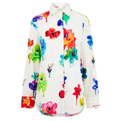 Off White Floral Pop Long Sleeve Shirt in Cream