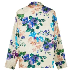 Off White Floral Pyjama Shirt in Beige
