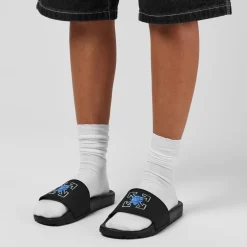 Off White Flower Sliders in Black