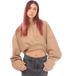Off White For All Cropped Over Hoodie in Brown