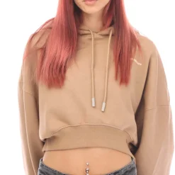 Off White For All Cropped Over Hoodie in Brown